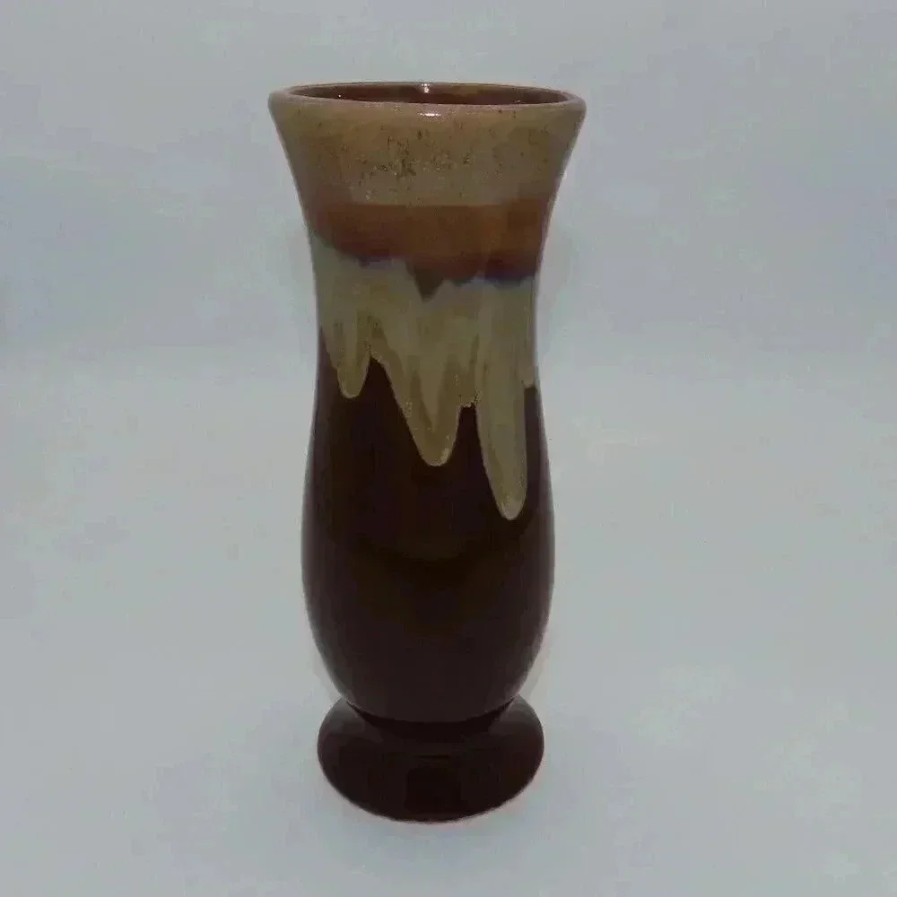 Vintage Stoneware Drip Glaze Pottery Vase 10”